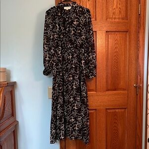 Molly Bracken Watercolor Print Bishop Sleeve Mock Neck Maxi Dress - Size Large